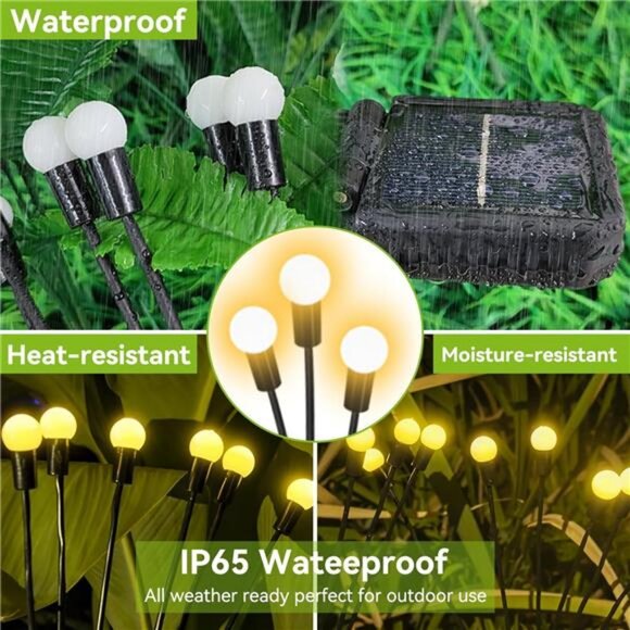 Solar Garden Lights Outdoor Waterproof, 2 Pack 16 LED Swaying Light Firefly - Picture 4 of 7
